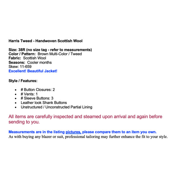 Harris Tweed 38R Brown Multi-Color Scottish Wool Sport Coat Blazer Unconstructed - Picture 2 of 15